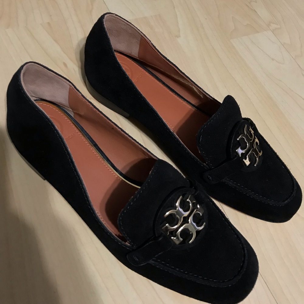 Tory Burch 'Metal Miller' Logo Loafer Black Suede Womens  MSRP $298